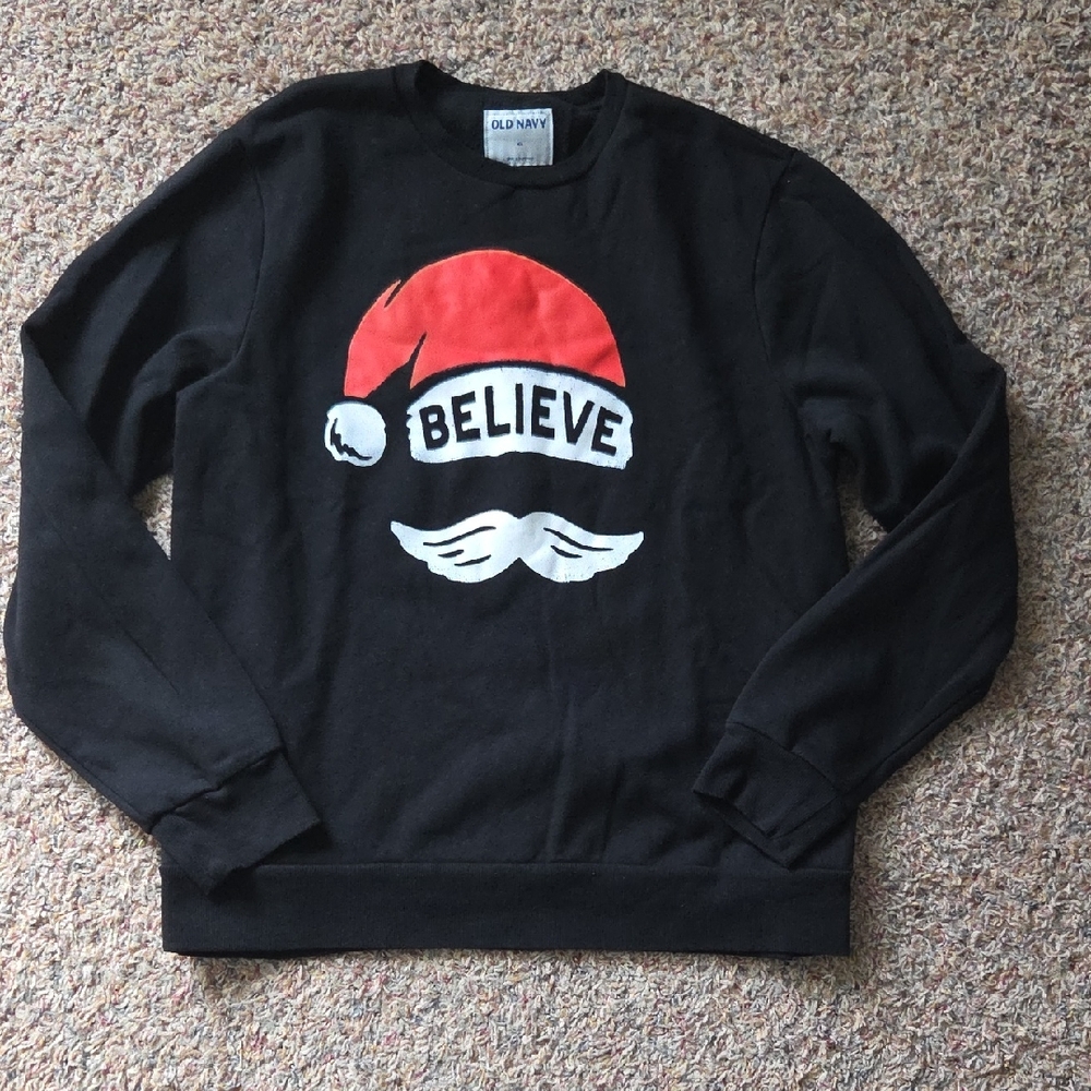 Old Navy Black 'Believe' Santa Hat Sweater